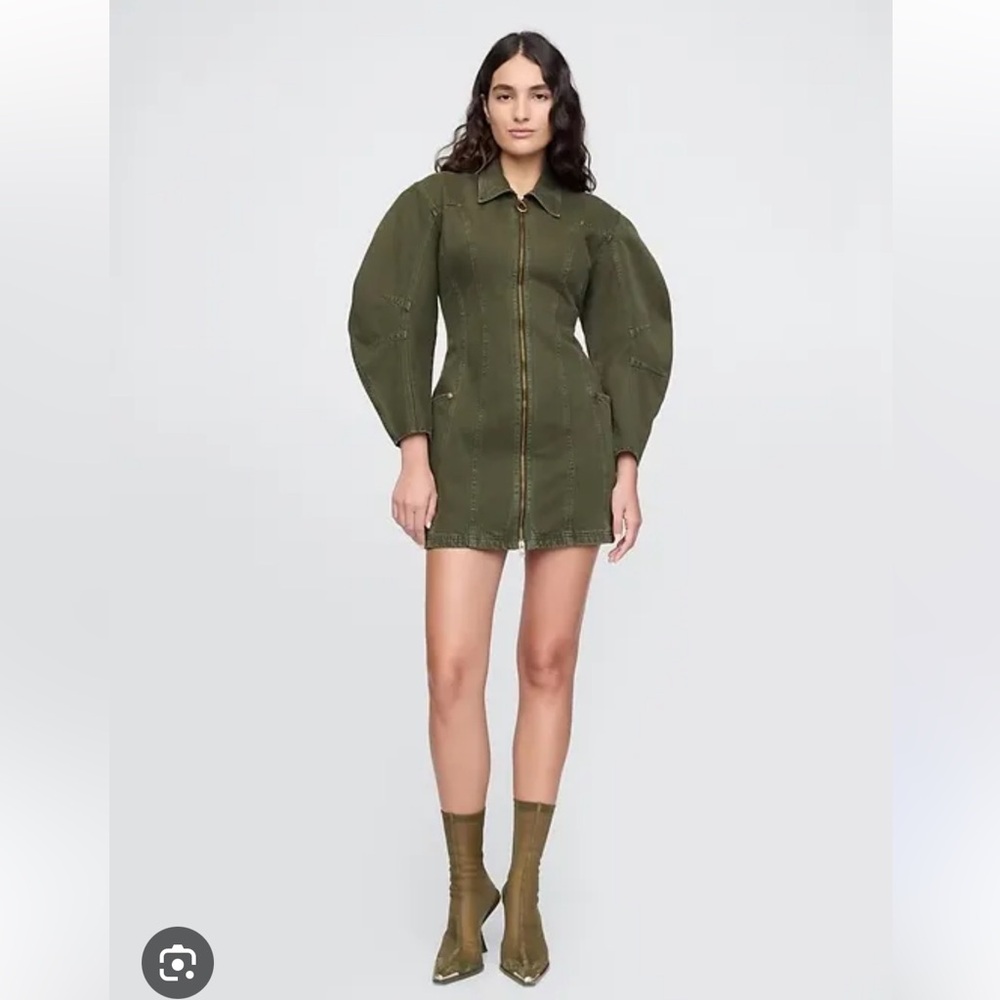 Olive Green Zip-Front Mini Dress